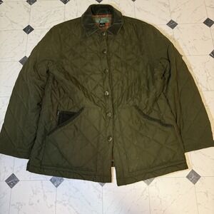 Lauren Ralph Lauren Petite Quilted Jacket PM Olive Green Tartan Lined Equestrian